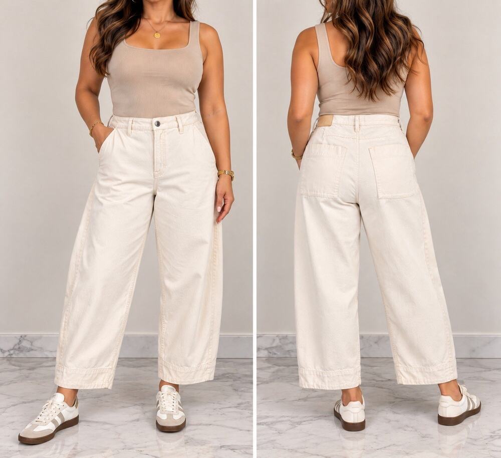 Everlane Summer Barrel Jeans 30R Ecru Cream Organic Cotton Lyocell Relaxed